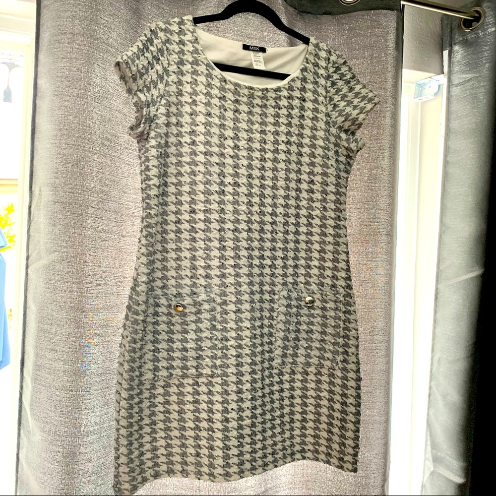 Charcoal Houndstooth Dress with Silver Buttons